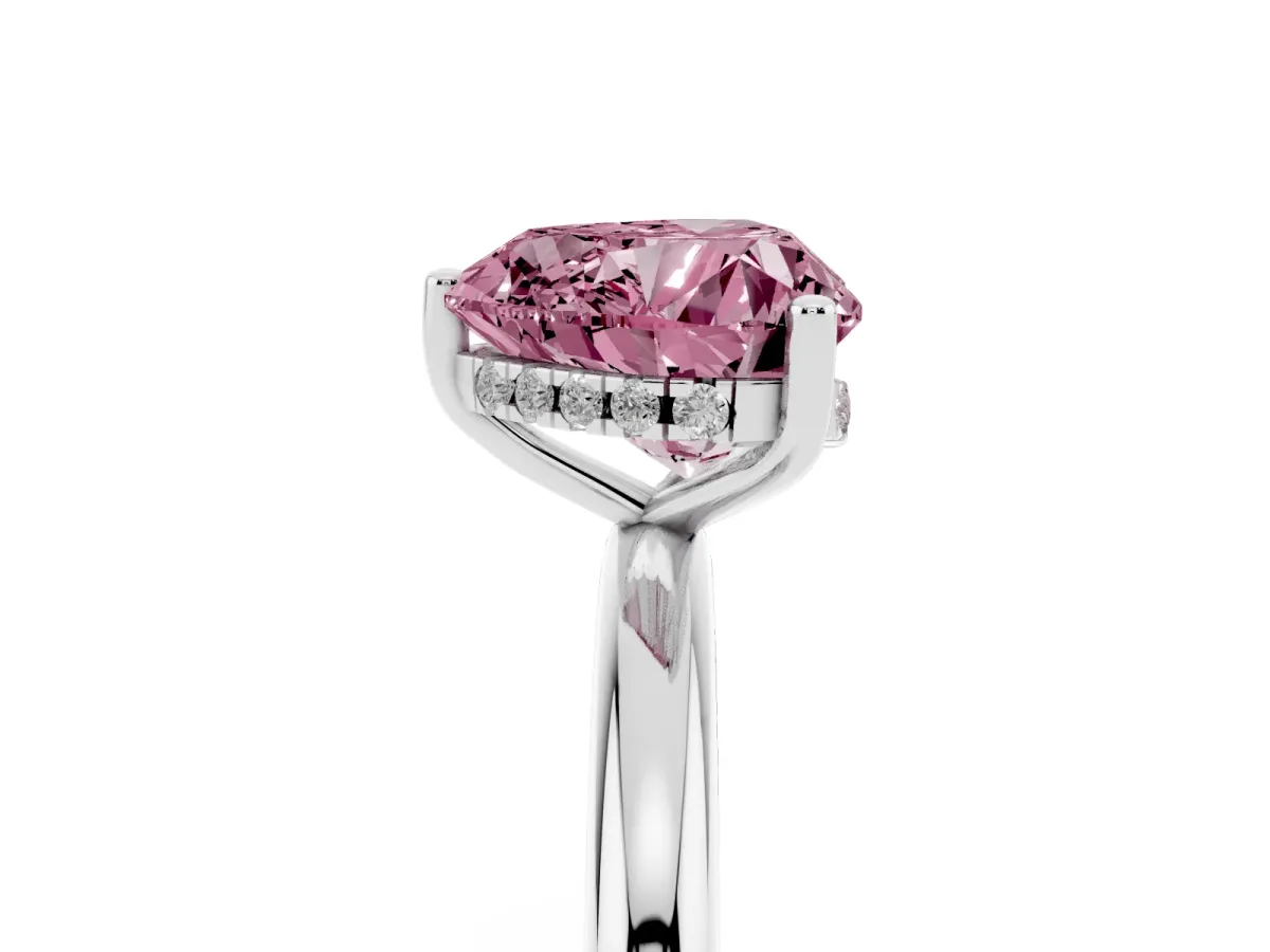 Fancy Pink Heart Cut Cut Solitaire Engagement Ring with Four-Prong Setting and Classic Band Silver