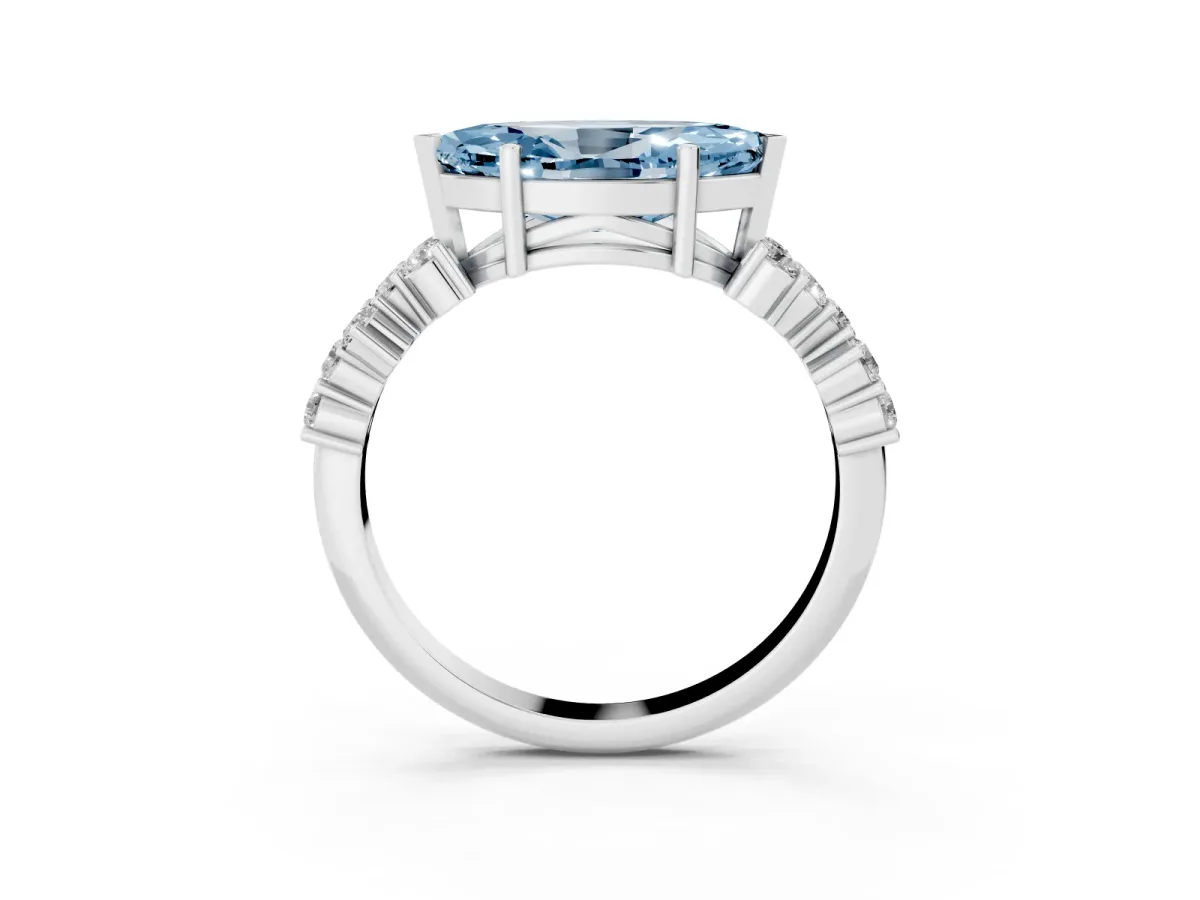 Fancy Blue Marquise Cut Diamond Scattered Round Accent Ring with Prong Setting White gold