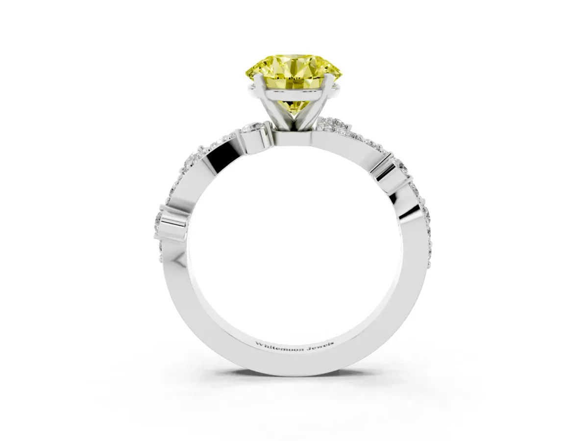 Fancy Yellow Round Cut Cut Solitaire Diamond Twisted Band with Pave Setting Silver