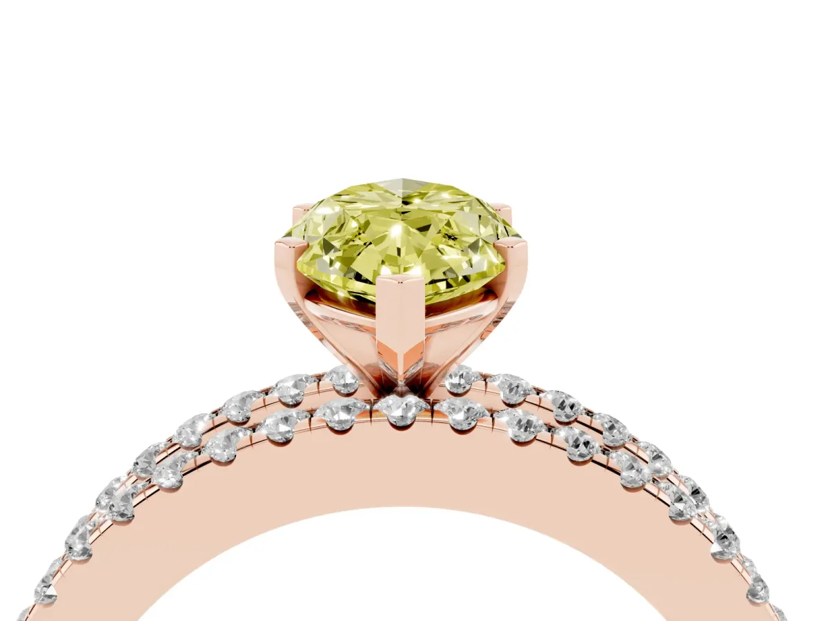 Fancy Yellow Marquise Cut Diamond Solitaire Ring with Pavé and Channel Set Band Rose gold