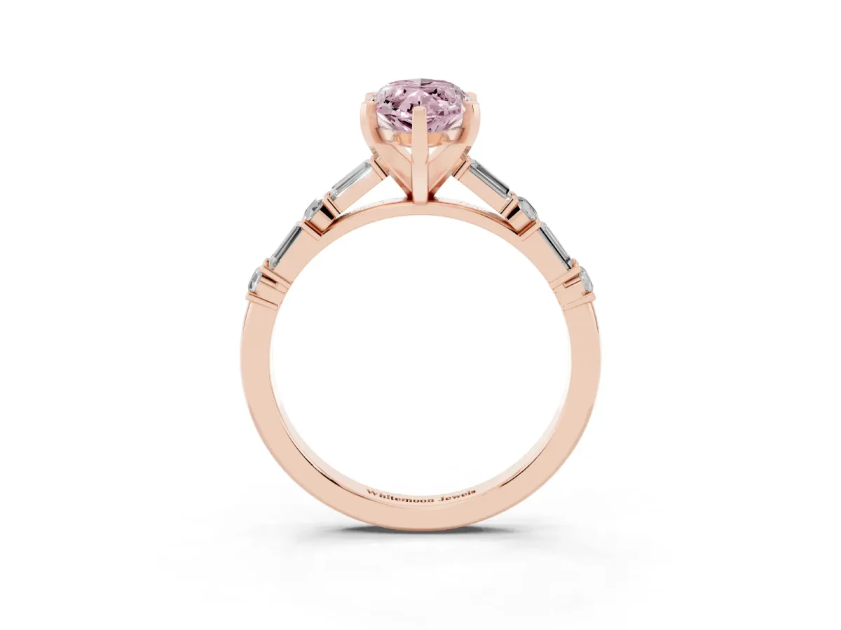 Fancy Pink Marquise Cut Diamond Solitaire with Side Baguettes and Channel Set Band Rose gold