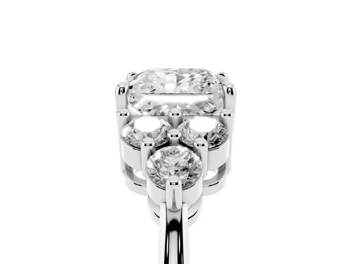 Princess Cut Brilliant Diamond Cluster Accent Solitaire Ring with Prong Setting Silver