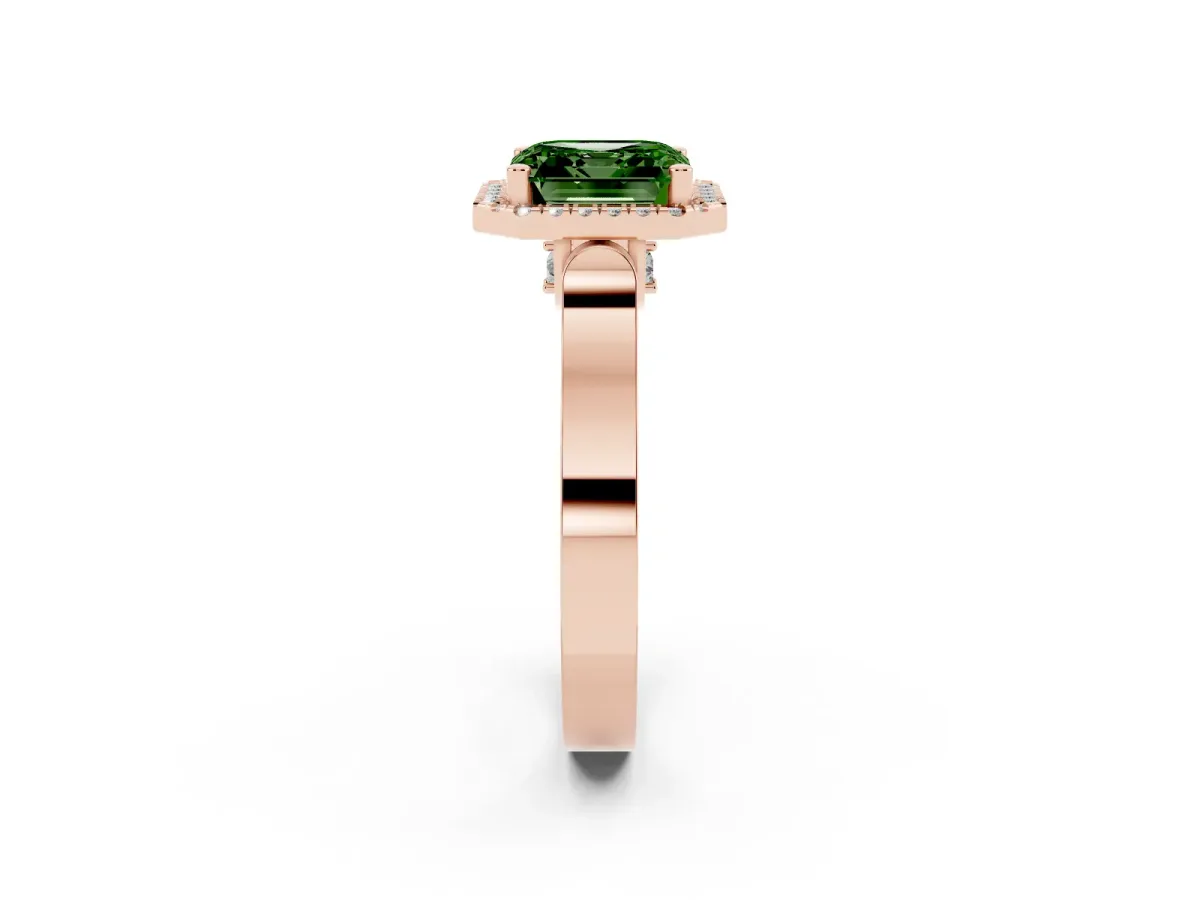 Fancy Green Asscher Cut Halo Pave Split Shank Prong Setting Ring Rose gold