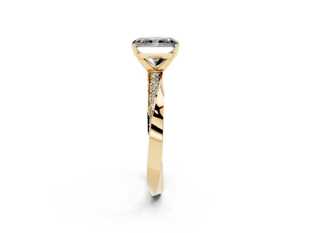 Fancy Black Radiant Cut Diamond Engagement Ring with Side Stone Accents and Four-Prong Setting Yellow gold