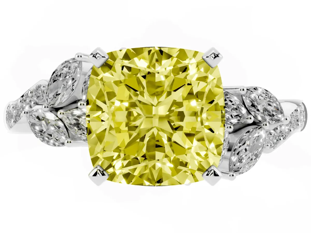 Fancy Yellow Cushion Cut Solitaire Marquise Twist Band with Six-Prong Setting Silver