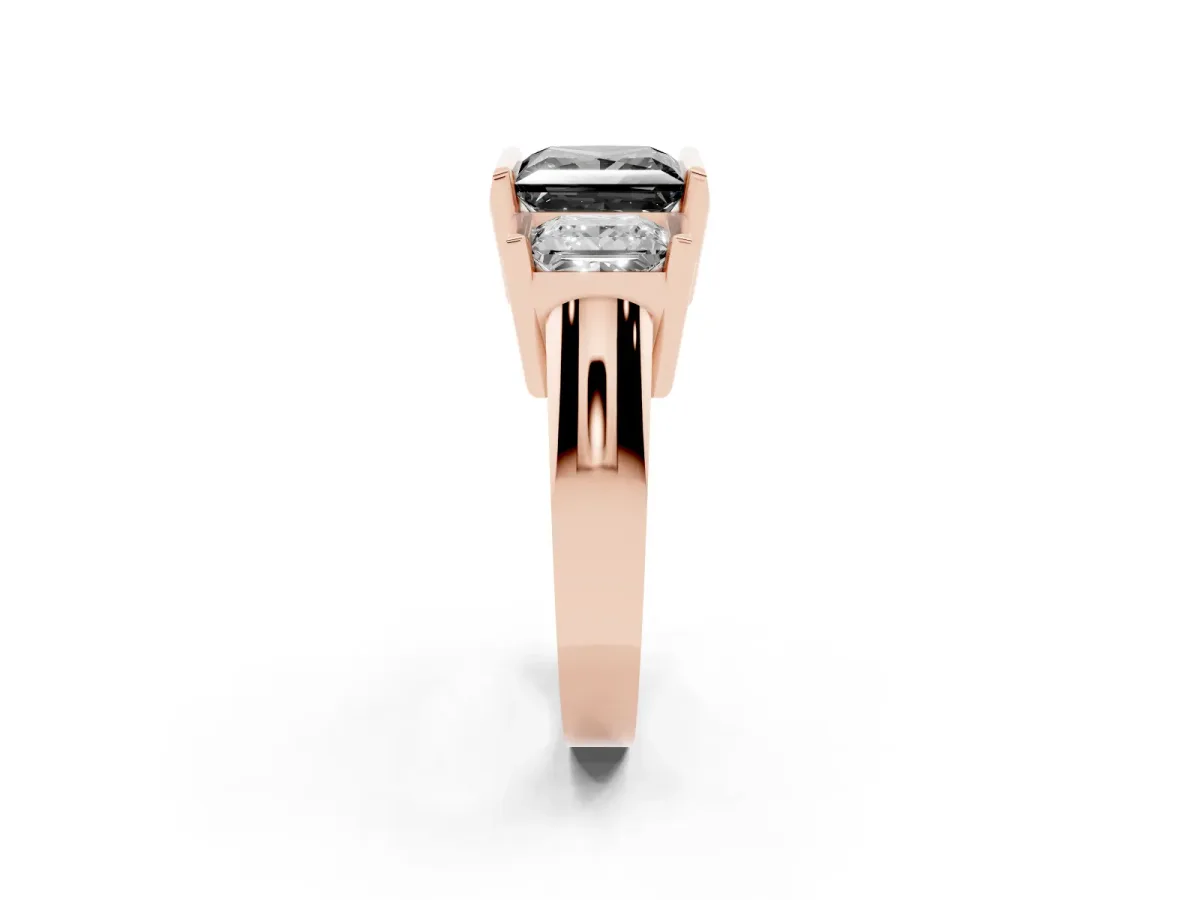 Fancy Black Three Stone Princess Cut Cut Channel Set Diamond Ring Rose gold