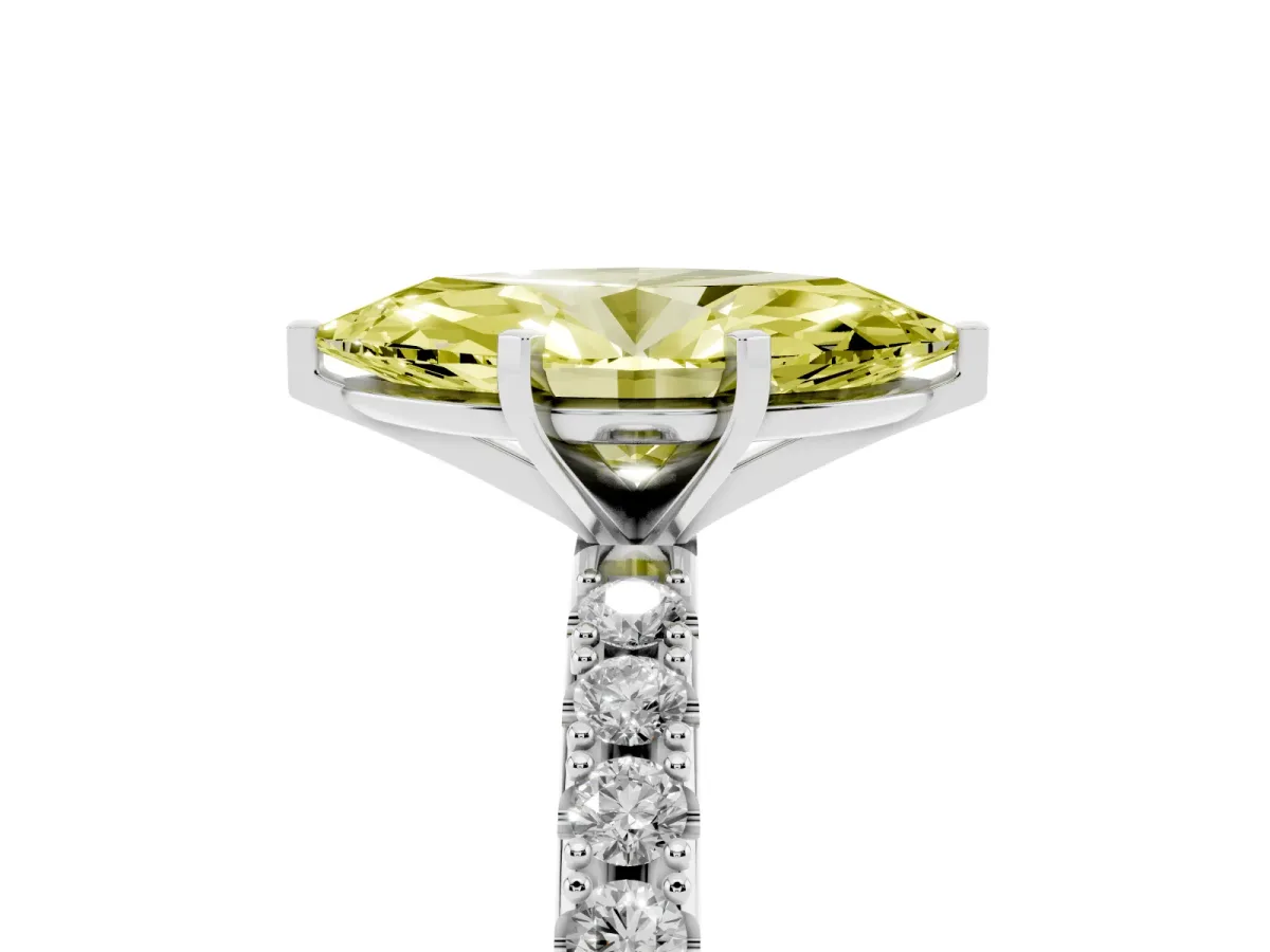 Fancy Yellow Marquise Cut Diamond Solitaire Pavé Band with Four-Prong Setting Silver