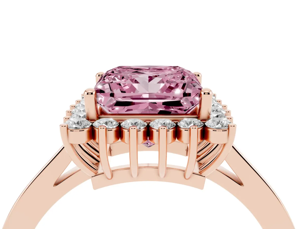 Fancy Pink Princess Cut Cut Diamond Halo Ring with Round Brilliant Halo and Solitaire Band Rose gold