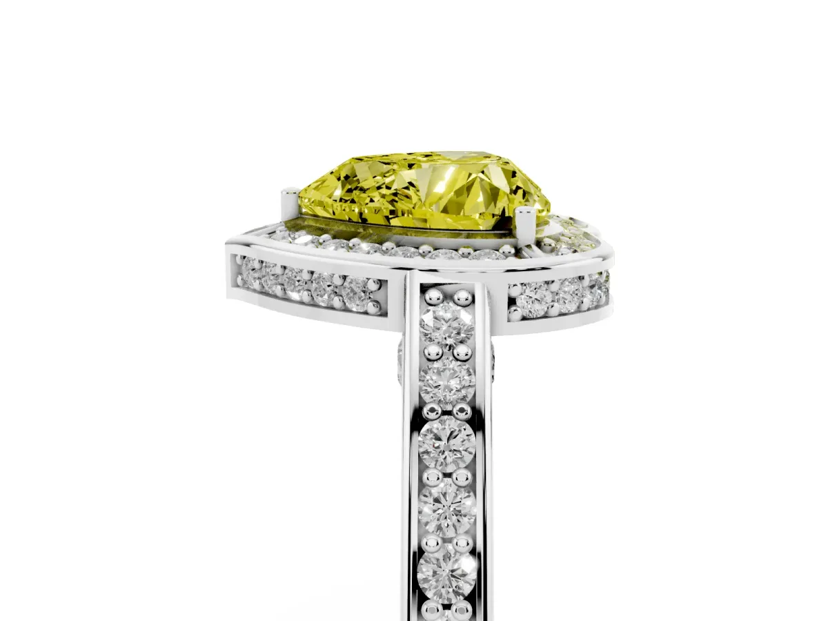 Fancy Yellow Heart Cut Cut Halo Pave Split Shank Prong Setting Ring Platinum