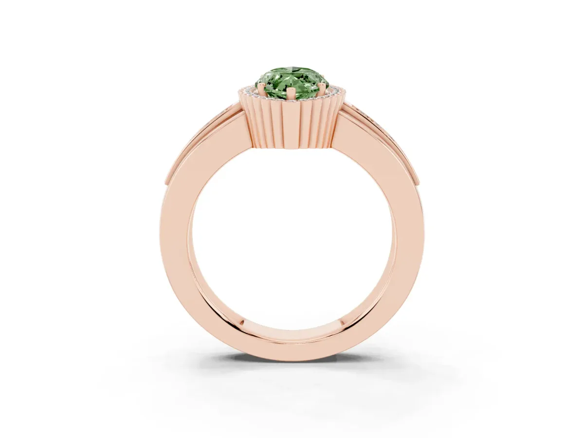 Fancy Green Marquise Cut Cut Halo Pave Band Four-Prong Ring Rose gold