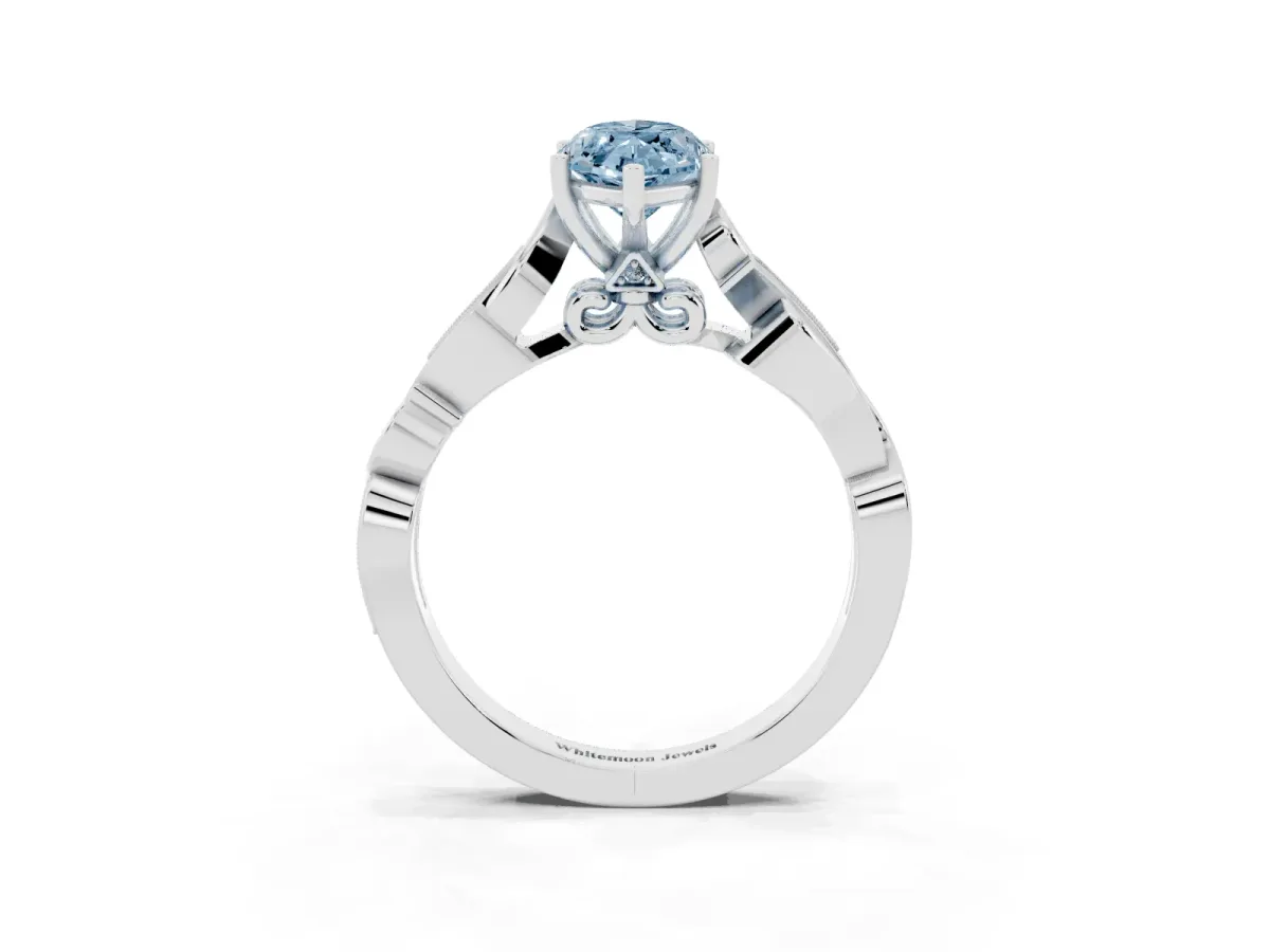 Fancy Blue Marquise Cut Solitaire Vine Band with Milgrain Prong Setting Platinum