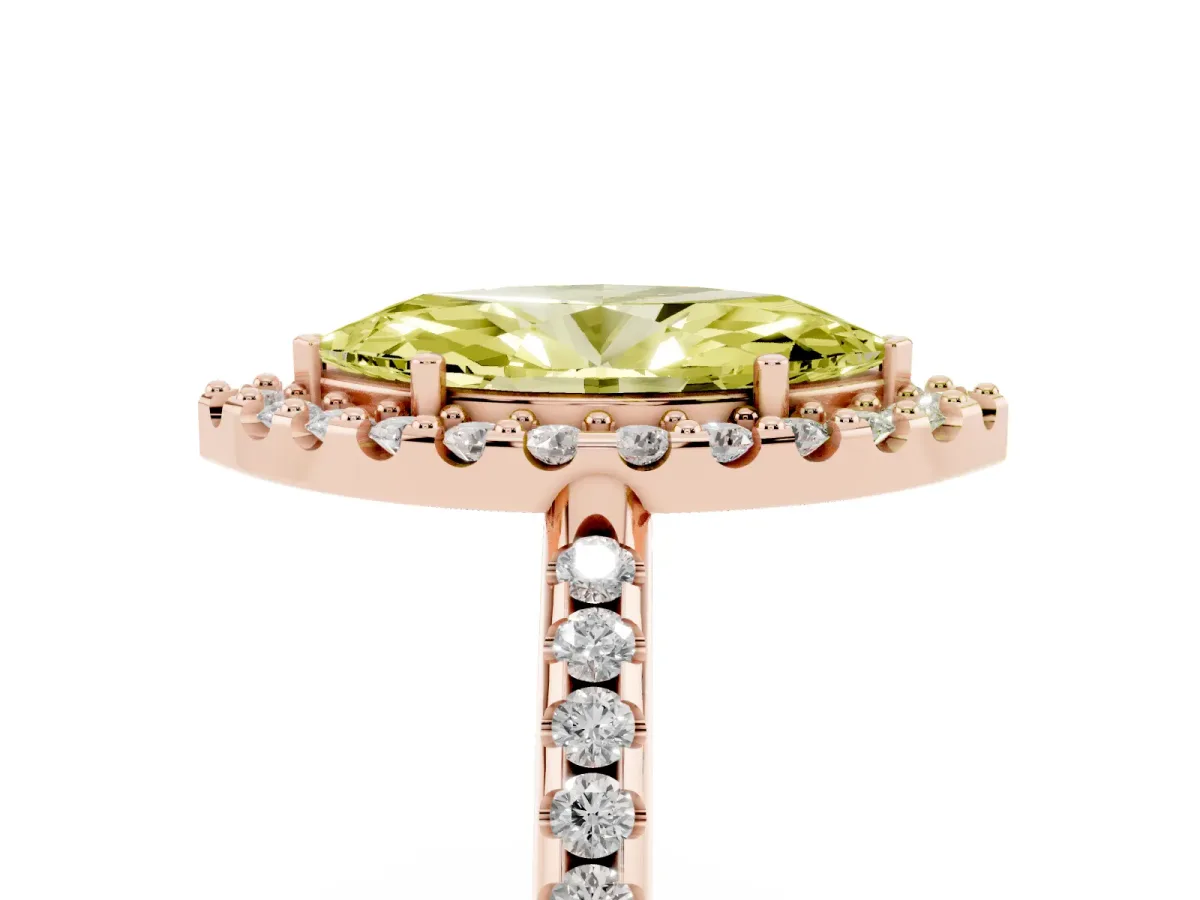 Fancy Yellow Marquise Cut Diamond Pavé Halo Ring with Four-Prong Setting Rose gold