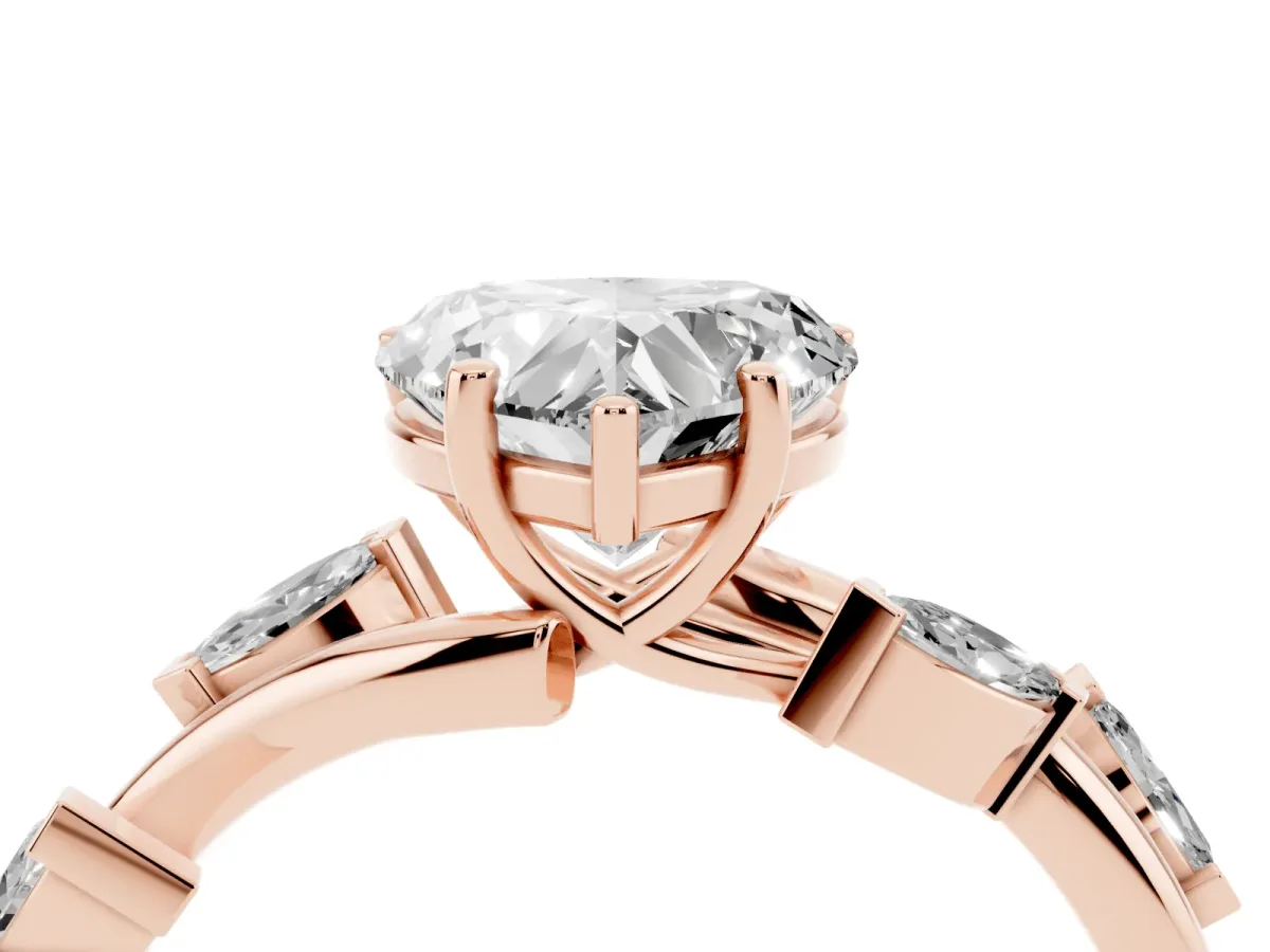 Heart Cut Solitaire Twisted Band Marquise Accent Prong Setting Ring Rose gold