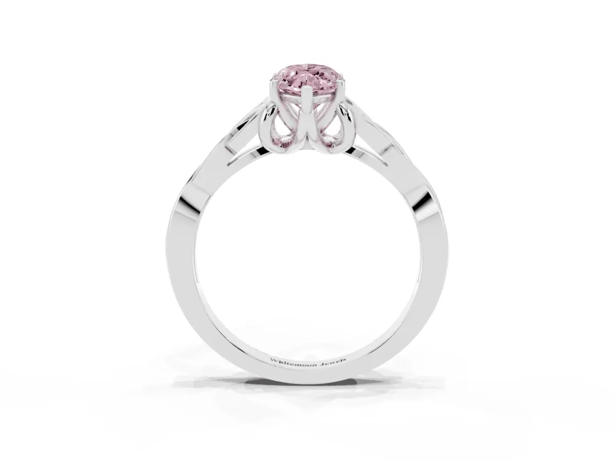 Fancy Pink Marquise Cut Diamond Solitaire Engagement Ring with Celtic Knot Band and Four-Prong Setting White gold