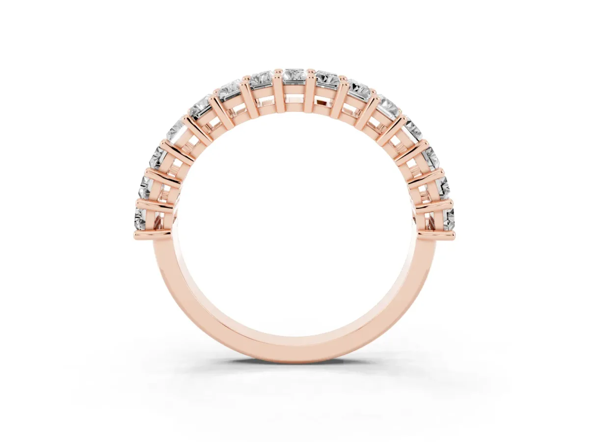 Baguette Cut Half Eternity Band with Shared Prong Setting Rose gold