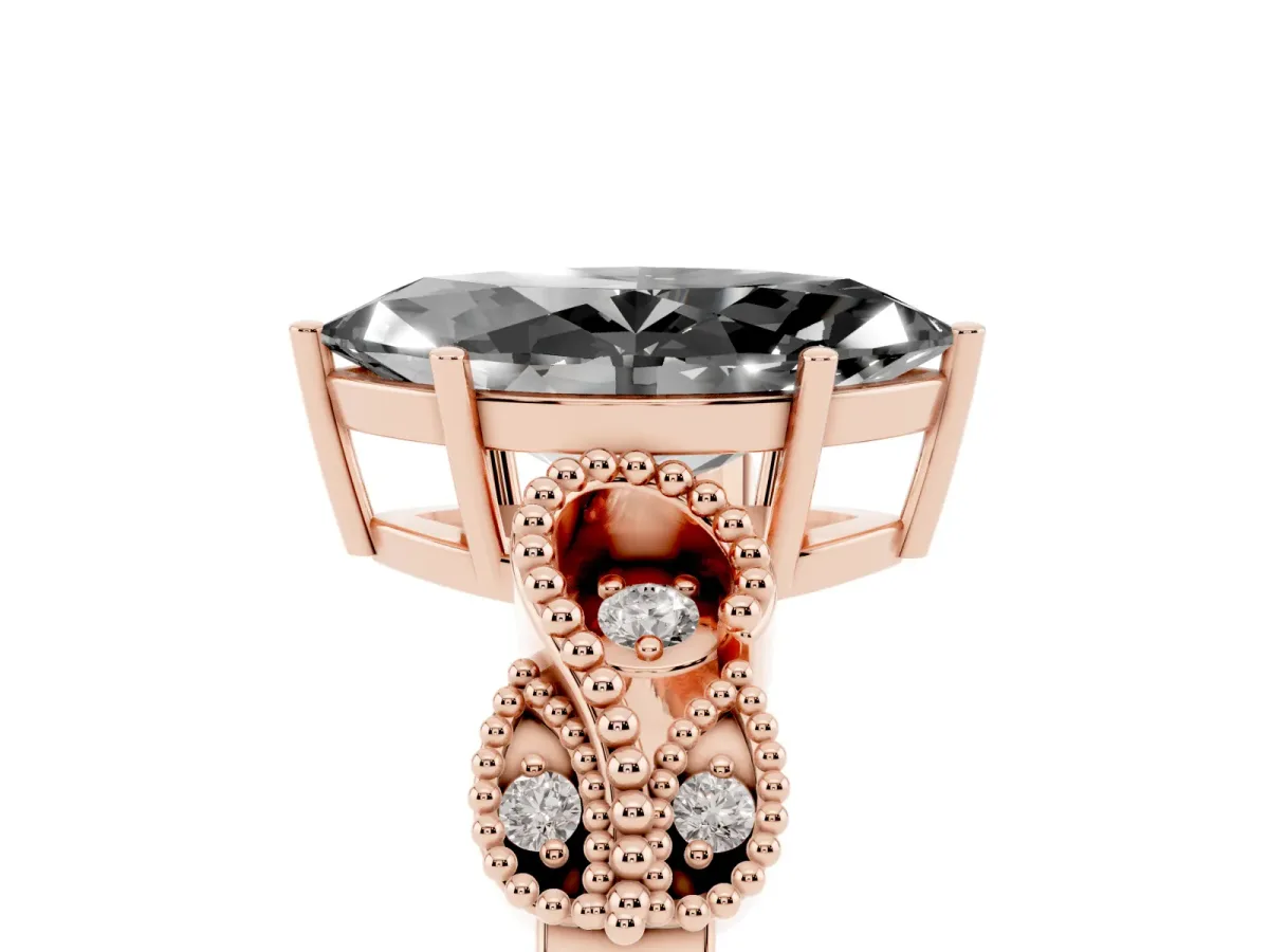 Fancy Black Marquise Cut Solitaire Milgrain Leaf Band with Prong Setting Rose gold
