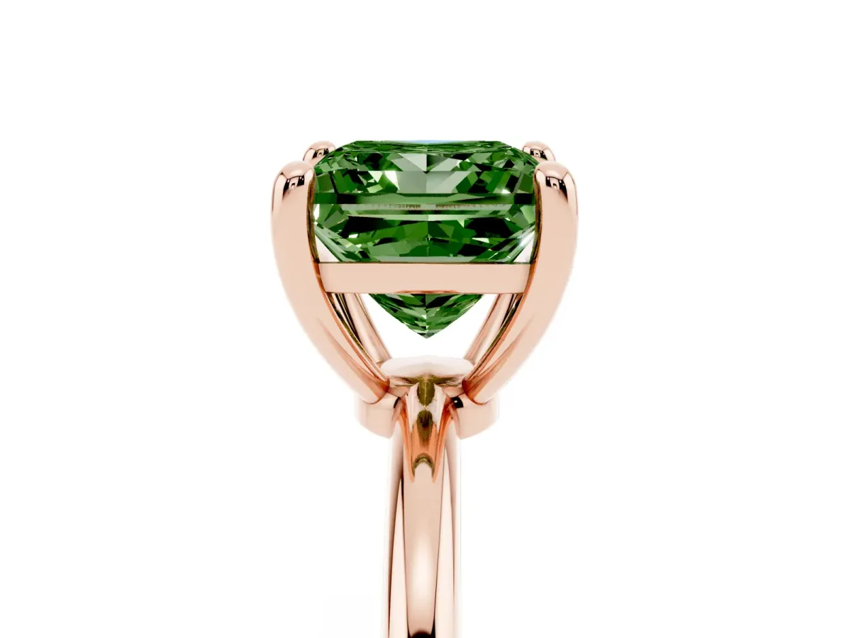 Fancy Green Princess Cut Solitaire Diamond Ring with 4-Prong Setting on a Classic Band Rose gold