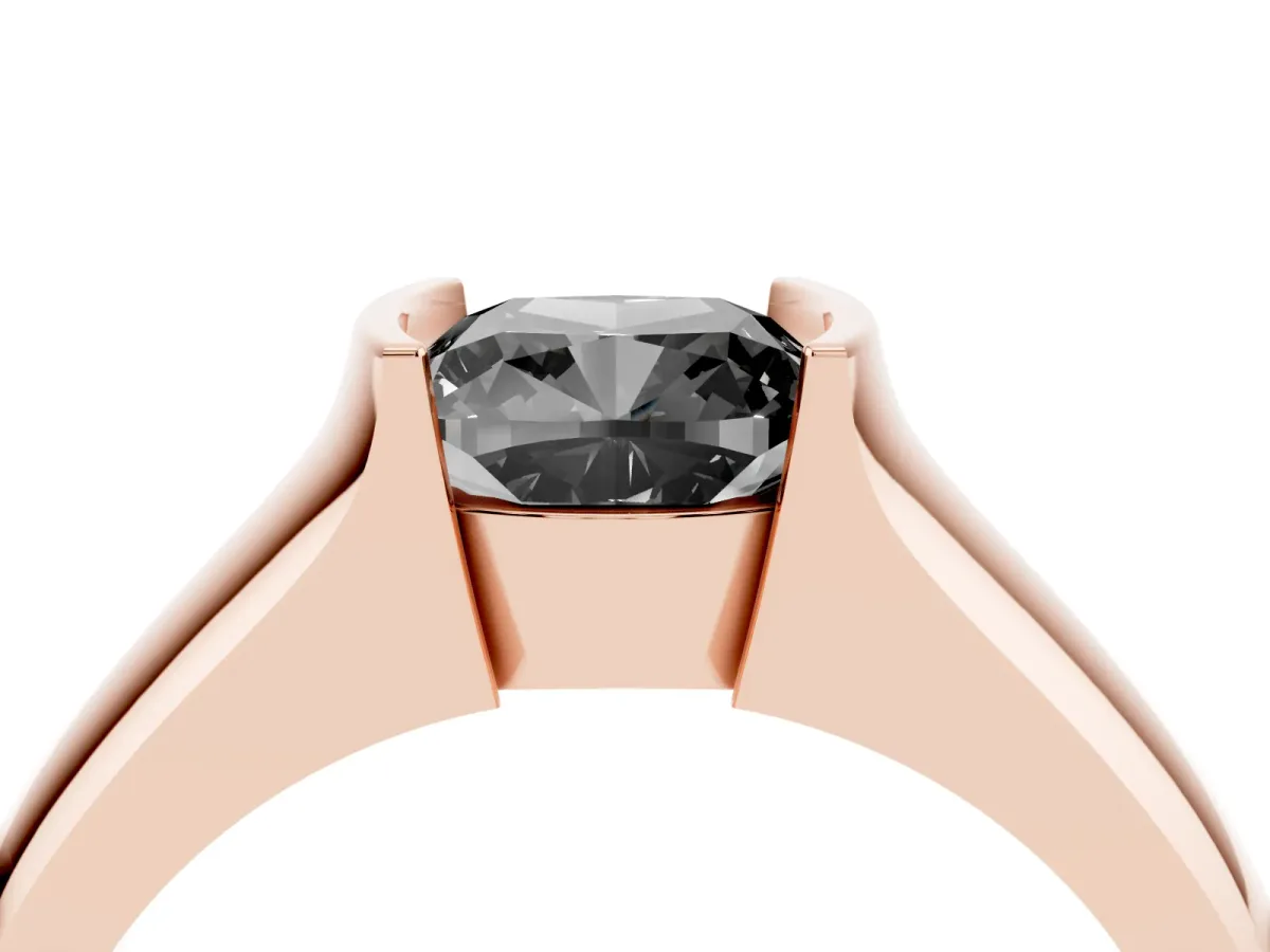 Fancy Black Cushion Cut Solitaire Bezel Set Diamond Ring with Wide Band Rose gold