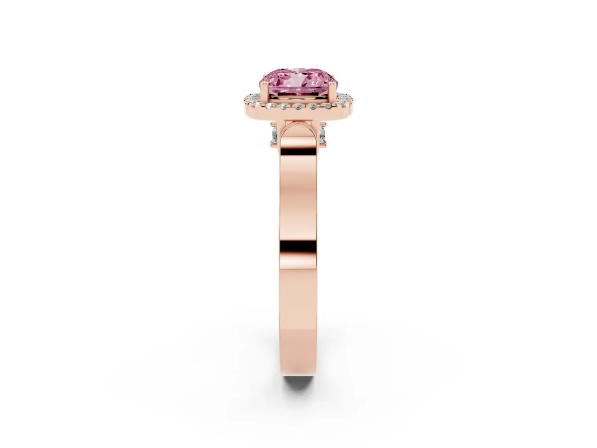 Fancy Pink Cushion Cut Halo Pave Split Shank Prong Setting Ring Rose gold