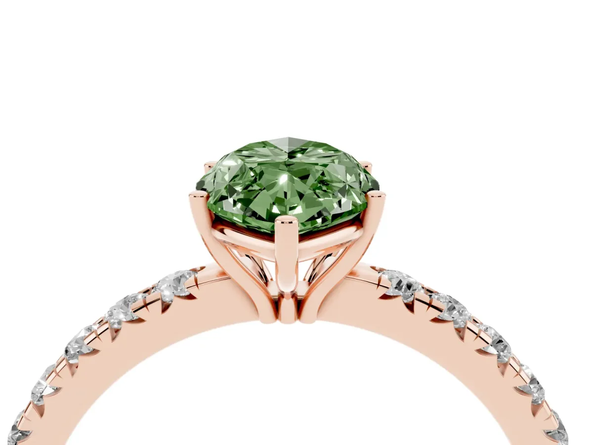Fancy Green Marquise Cut Diamond Pavé Solitaire Engagement Ring with Four-Prong Setting Rose gold