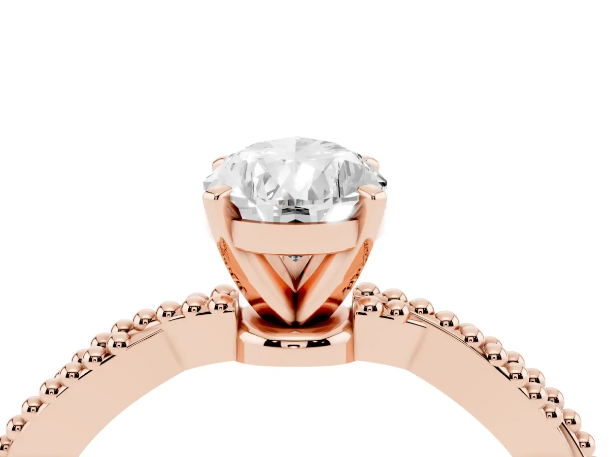 Pear Cut Solitaire Twisted Band with Bead Prong Setting Rose gold