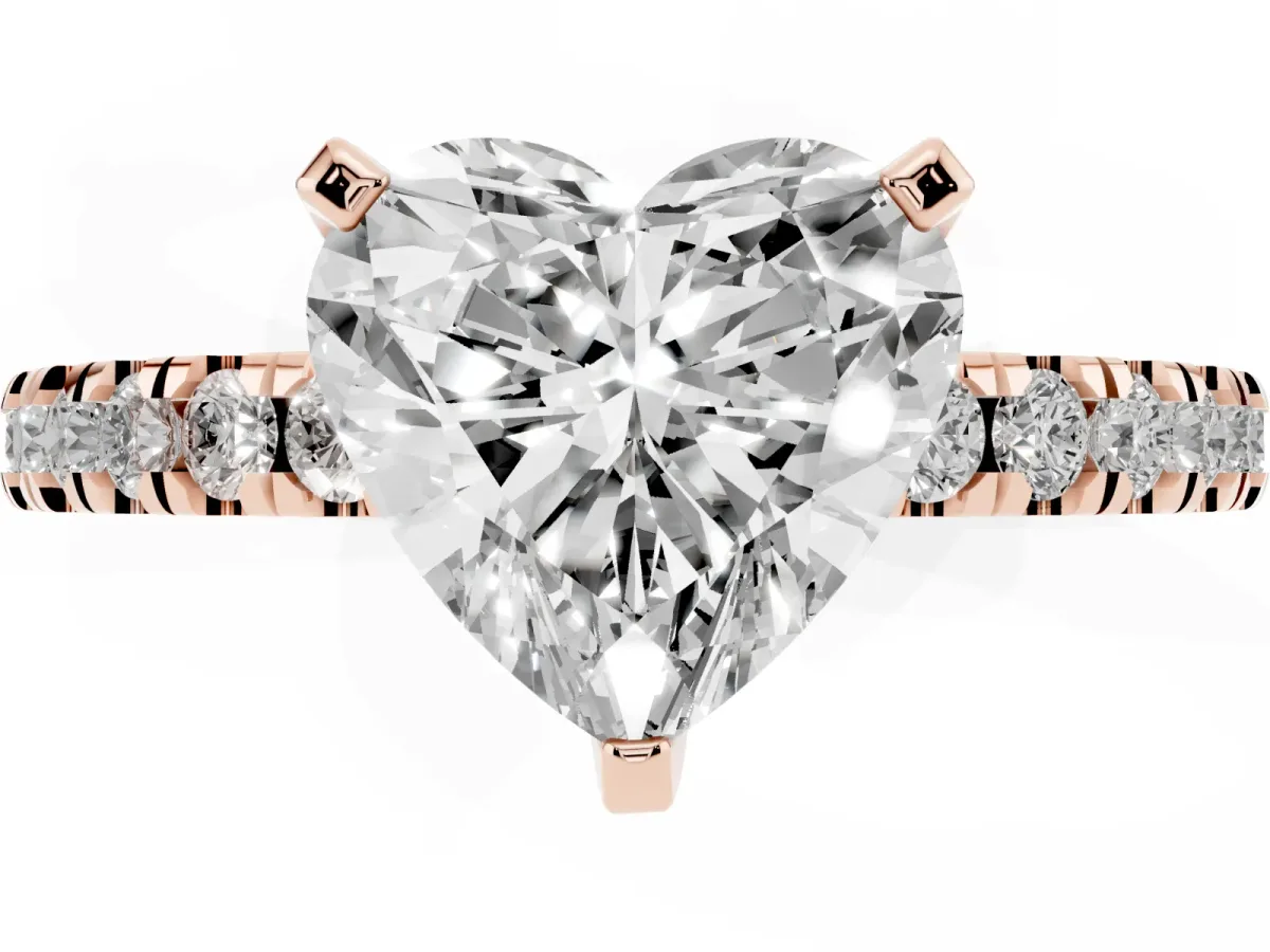 Heart Cut Solitaire Diamond with Pavé Band and Four-Prong Setting Rose gold