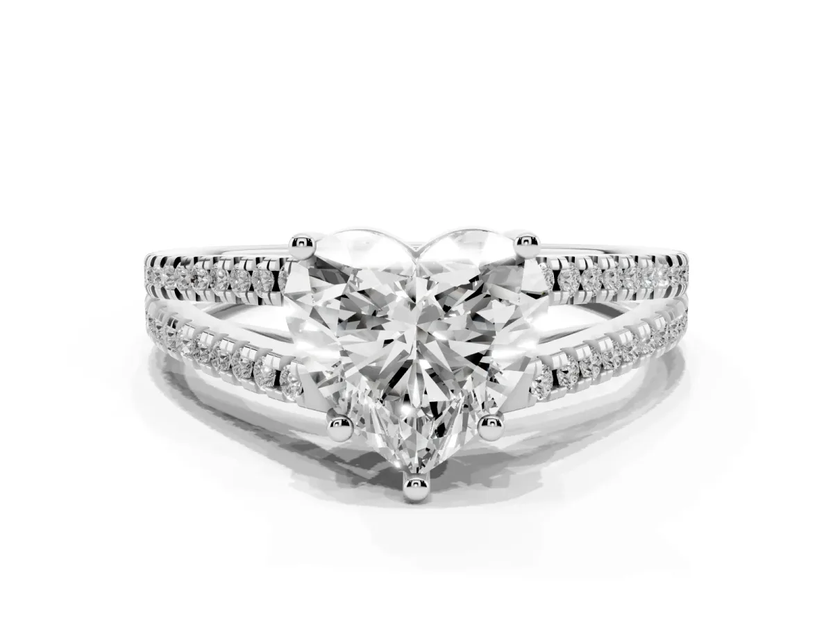 Heart Cut Diamond Solitaire Engagement Ring with Split Shank Pavé Band Platinum