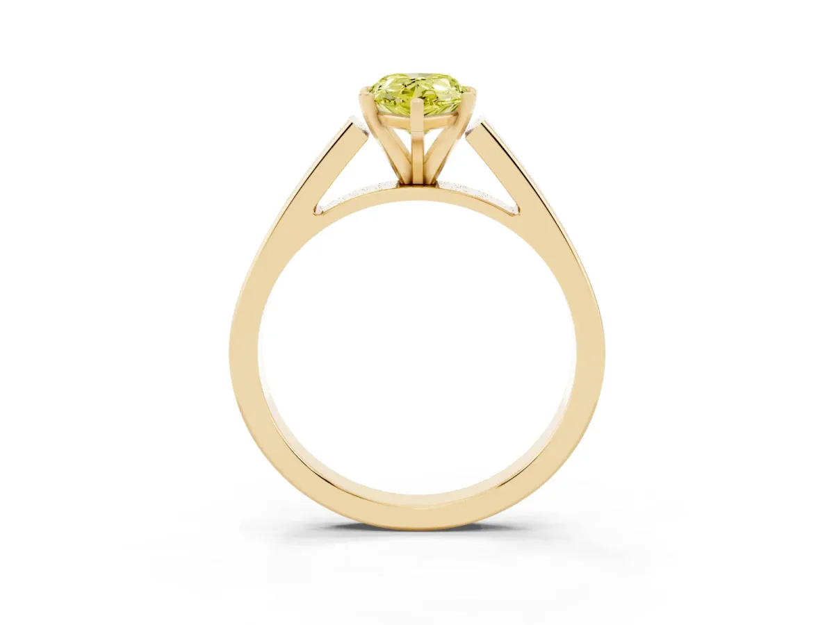 Fancy Yellow Pear Cut Solitaire Engagement Ring with Four-Prong Setting and Tapered Band Yellow gold