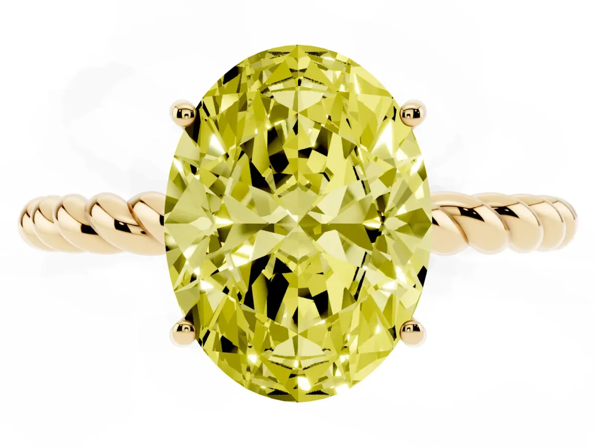 Fancy Yellow Oval Cut Solitaire Twist Band Ring with Four-Prong Setting Yellow gold