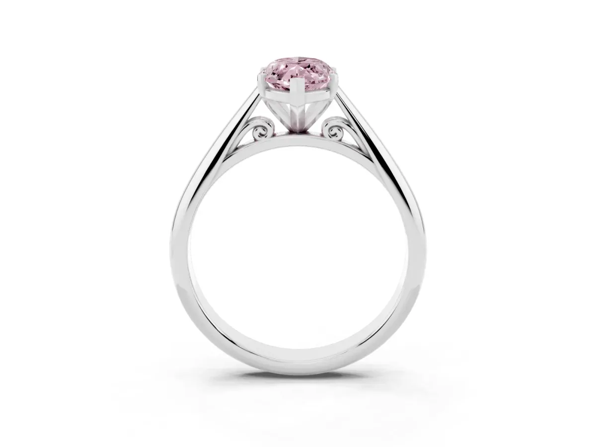 Fancy Pink Marquise Cut Diamond Solitaire Engagement Ring with Cathedral Setting and Four-Prong Mount Silver