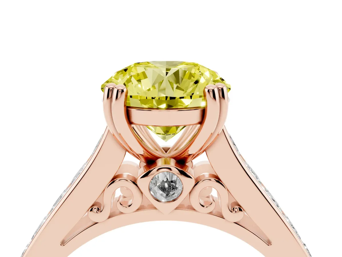 Fancy Yellow Round Cut Cut Channel Set Solitaire Engagement Ring with Prong Setting Rose gold