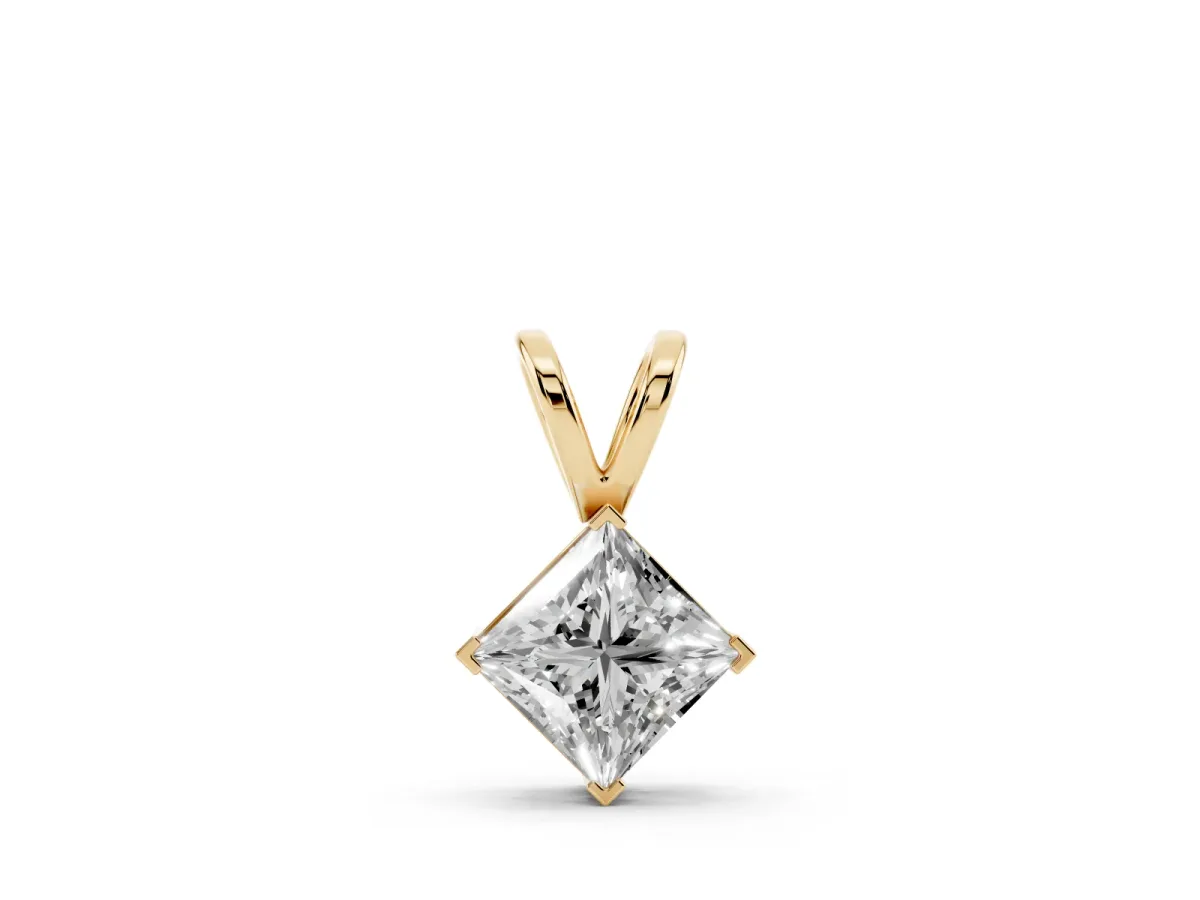 Princess Cut Bezel Set Pendant Yellow gold