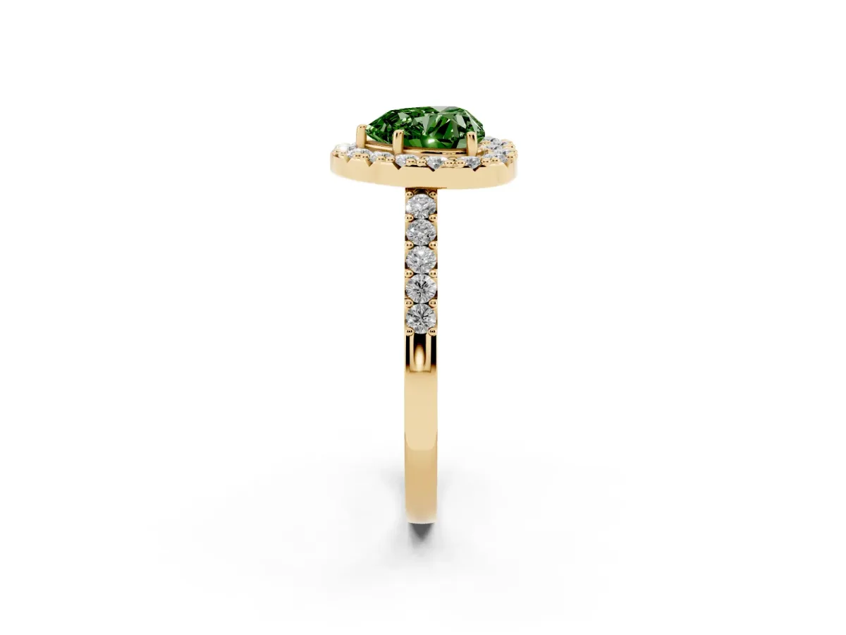 Fancy Green Heart Cut Halo Diamond Pavé Solitaire Ring Yellow gold