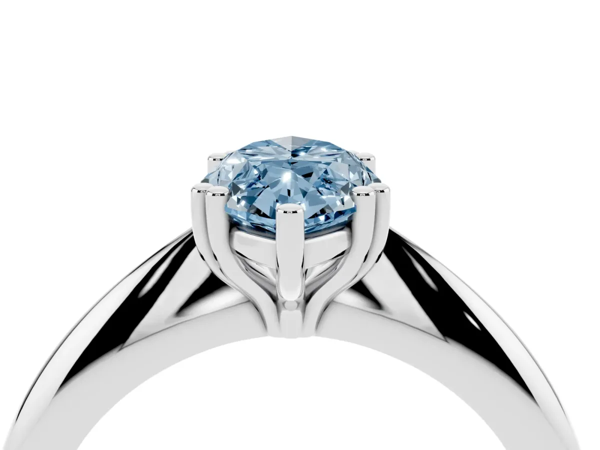 Fancy Blue Marquise Cut Cut Solitaire Engagement Ring with Tapered Band and Four-Prong Setting Silver