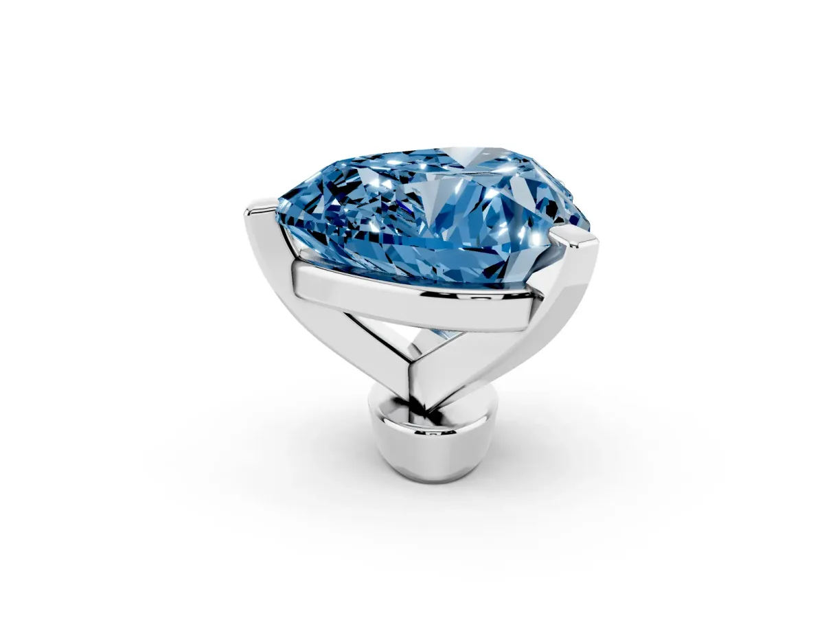 Fancy Blue Heart Cut Diamond Solitaire Ring with Prong Setting and Classic Band Platinum
