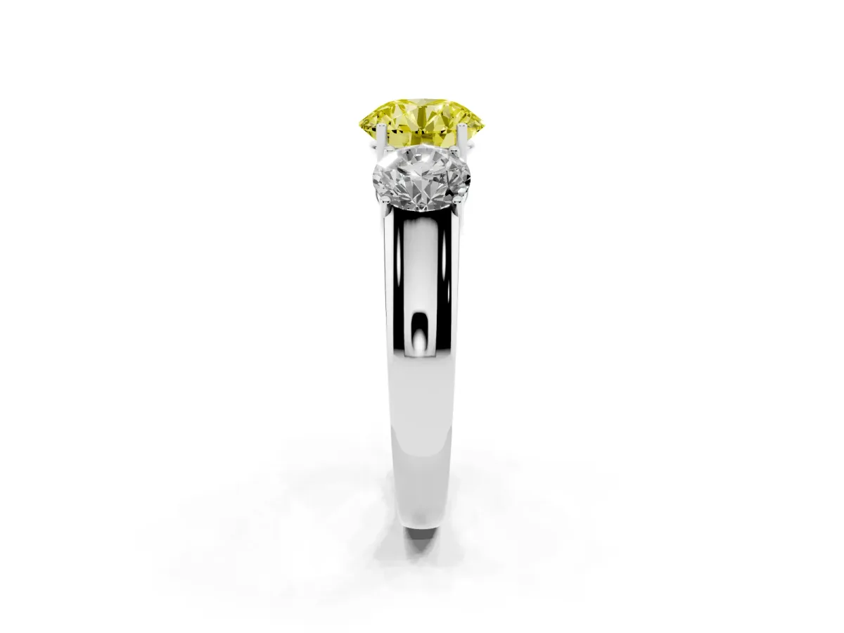 Fancy Yellow Three-Stone Round Cut Cut Diamond Ring with Prong Setting and Classic Band Silver