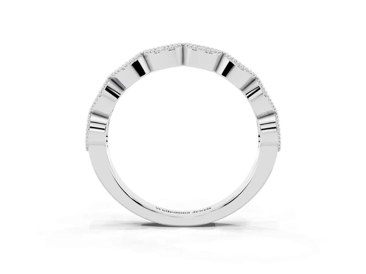 Milgrain Marquise Diamond Half Eternity Band with Bezel Setting Platinum