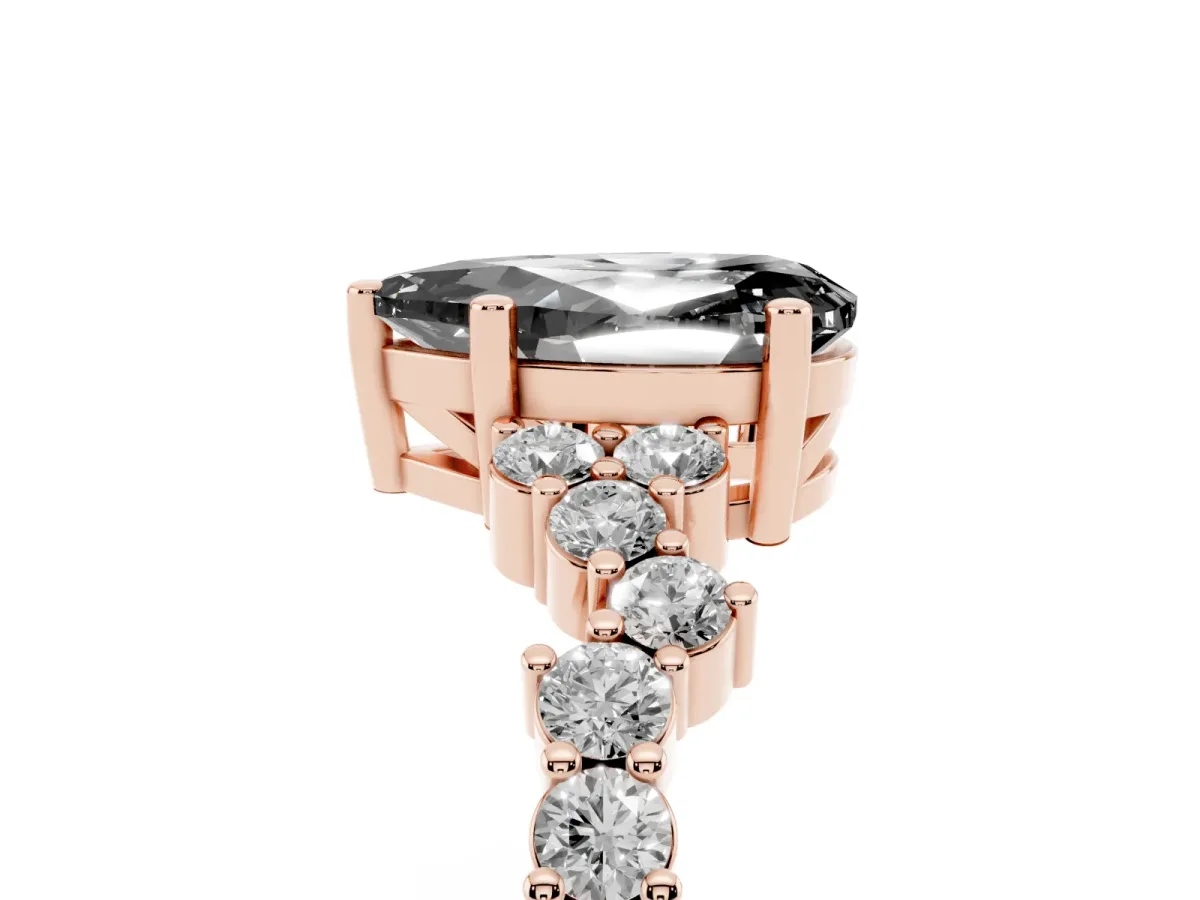 Fancy Black Pear Cut Diamond Scattered Round Accent Ring with Prong Setting Rose gold