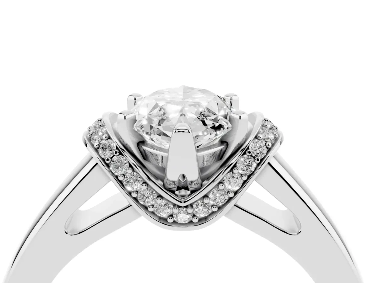 Marquise Cut Solitaire Diamond Ring with Pave Band and Six-Prong Setting White gold