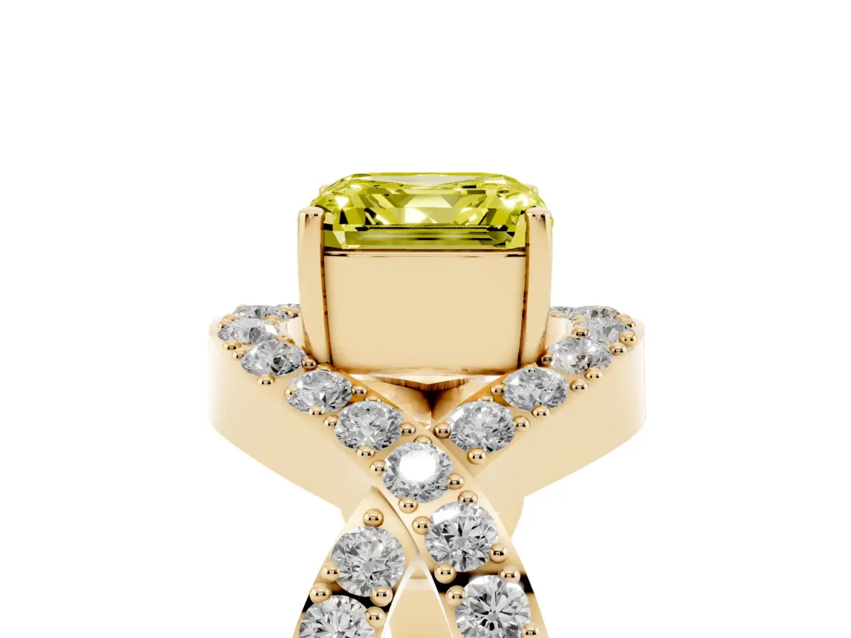 Fancy Yellow Asscher Cut Solitaire Twist Band Pavé Diamond Engagement Ring Yellow gold