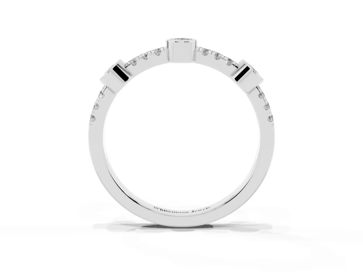 Bezel Set Round Diamond Pavé Band Silver