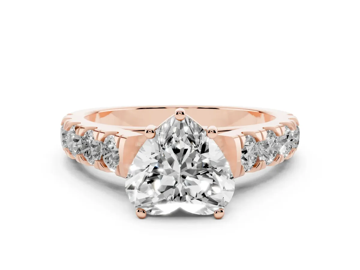 Heart Cut Cut Diamond Solitaire Ring with Micro Pave Band and Prong Setting Rose gold