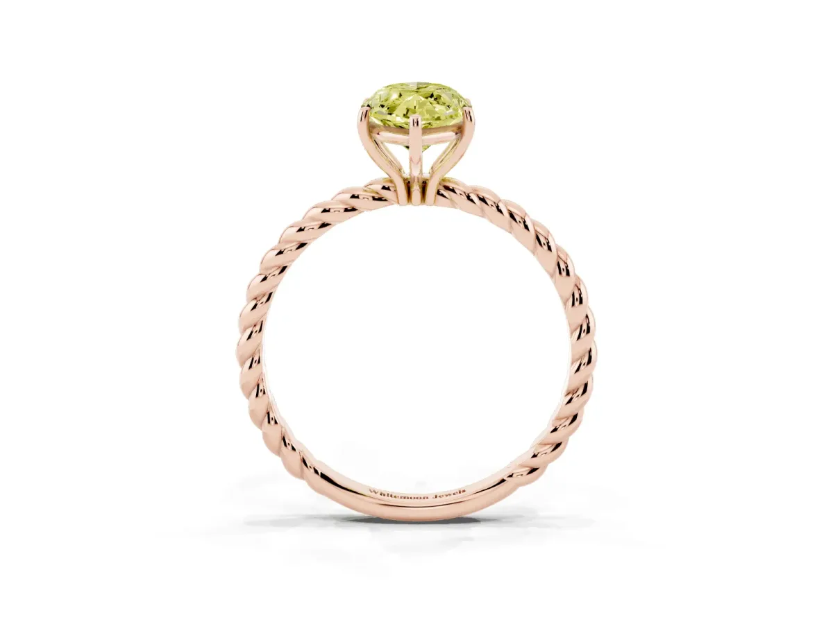 Fancy Yellow Marquise Cut Solitaire Twist Band Ring with Four-Prong Setting Rose gold