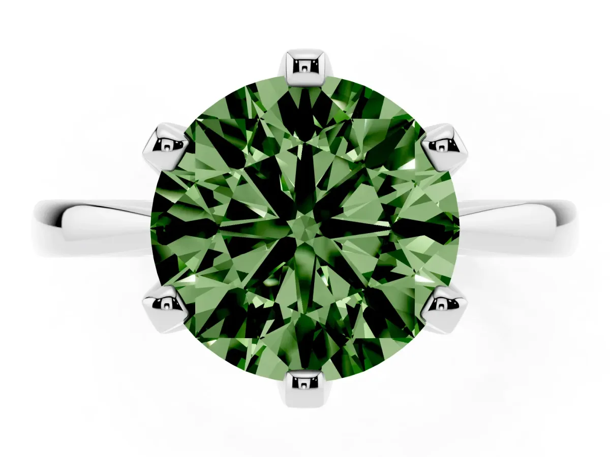 Fancy Green Round Cut Solitaire Engagement Ring with Six-Prong Setting and Tapered Band Platinum