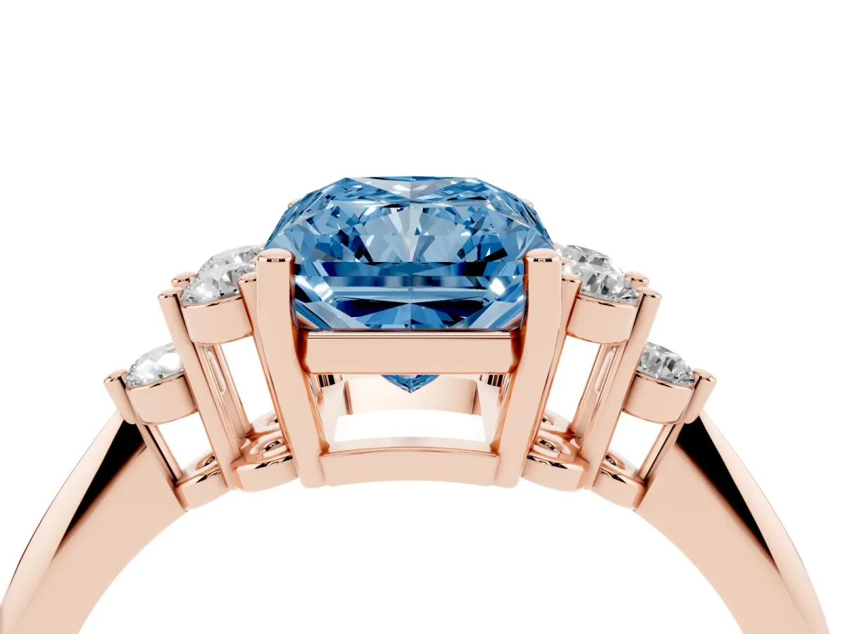 Fancy Blue Radiant Cut Cut Diamond Cluster Ring with Solitaire Band and Four-Prong Setting Rose gold