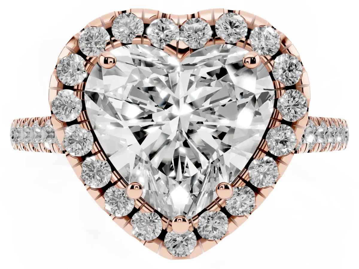 Heart Cut Halo Pavé Diamond Engagement Ring with Four-Prong Setting Rose gold