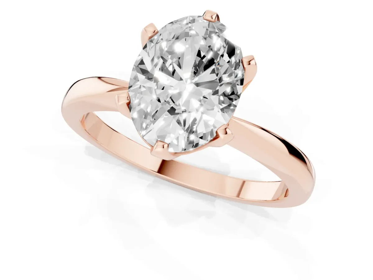 Oval Cut Solitaire Engagement Ring with Six-Prong Setting and Tapered Band Rose gold
