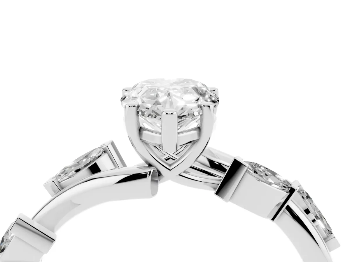 Pear Cut Solitaire Twisted Band Marquise Accent Prong Setting Ring White gold