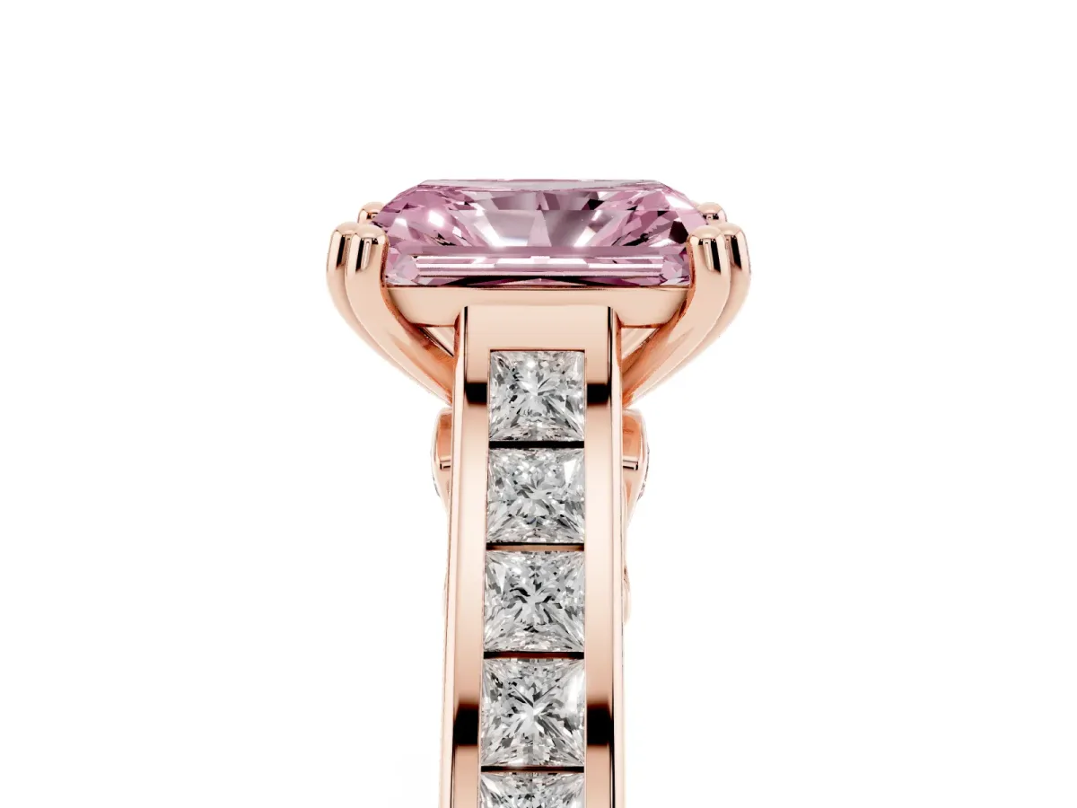 Fancy Pink Radiant Cut Cut Channel Set Solitaire Engagement Ring with Prong Setting Rose gold