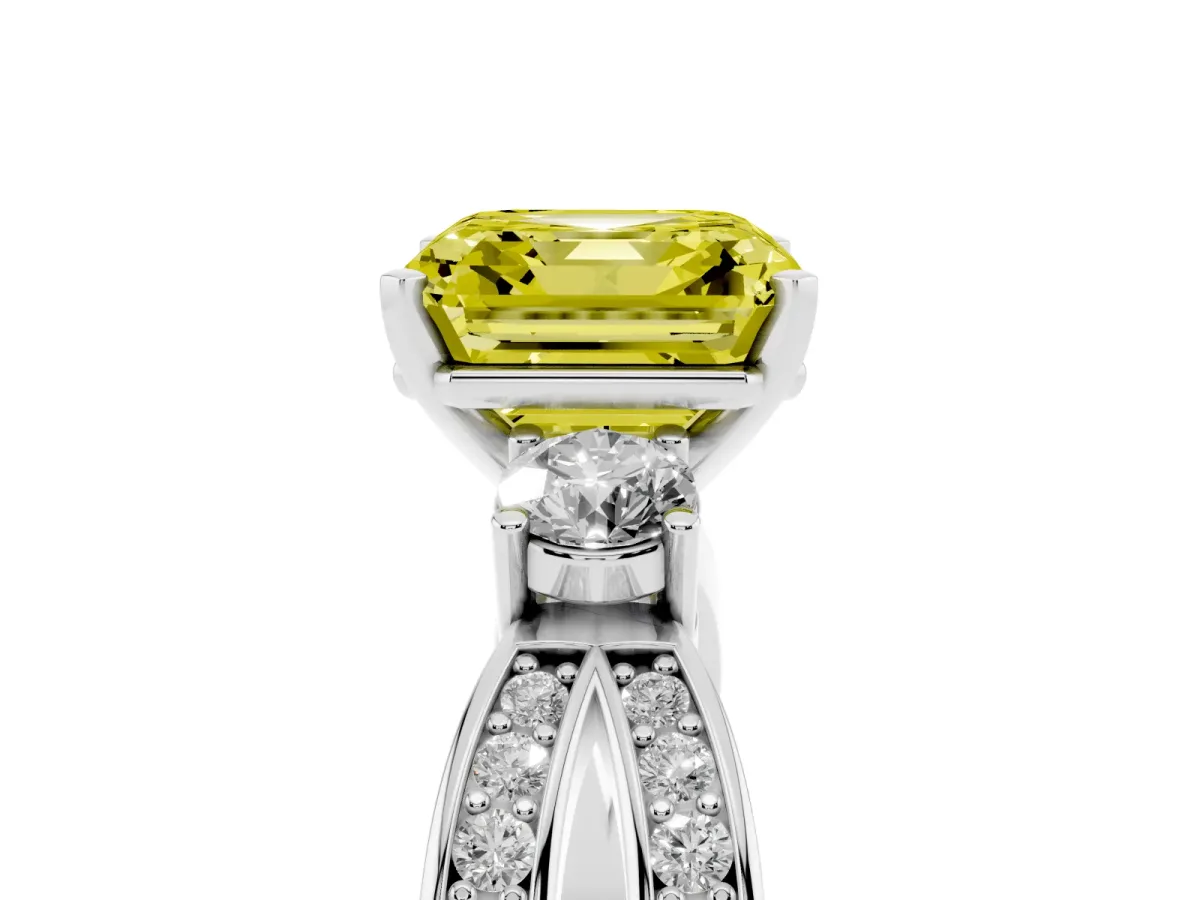 Fancy Yellow Three-Stone Asscher Cut Cut Diamond Twist Band with Prong Setting Silver